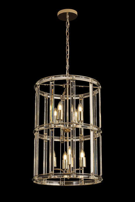 Ellison Medium Round Column Pendant, 8 x E27, French Gold