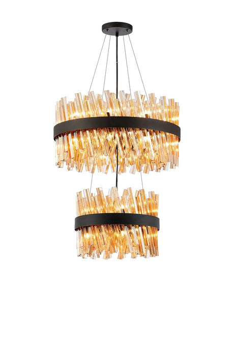 Melville 2 Tier 40cm + 60cm Pendant, 10 + 18 Light G9, Satin Black/Amber