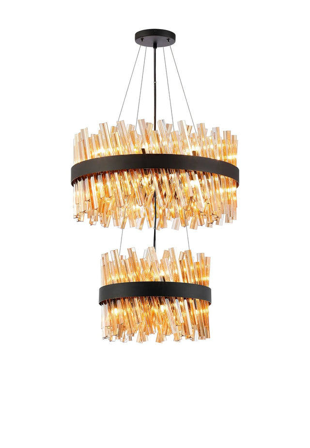 Melville 2 Tier 40cm + 60cm Pendant, 10 + 18 Light G9, Satin Black/Amber