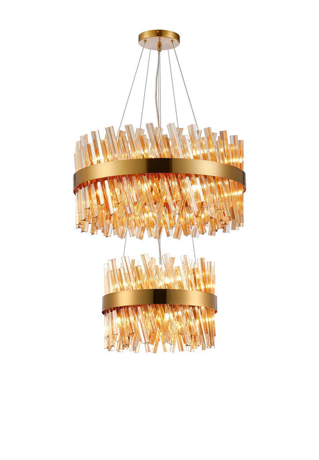 Melville 2 Tier 40cm + 60cm Pendant, 10 + 18 Light G9, Brass/Amber
