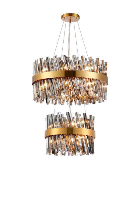 Melville 2 Tier 40cm + 60cm Pendant, 10 + 18 Light G9, Brass/Smoke