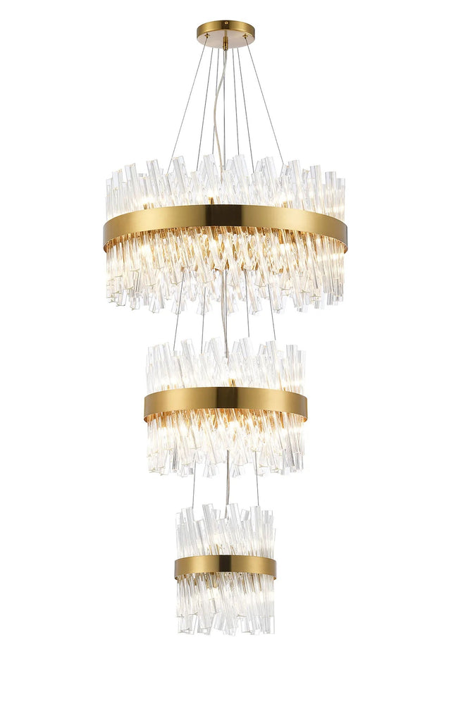 Melville 3 Tier 25cm + 40cm + 60cm Pendant, 6 + 10 + 18 Light G9, Brass/Clear