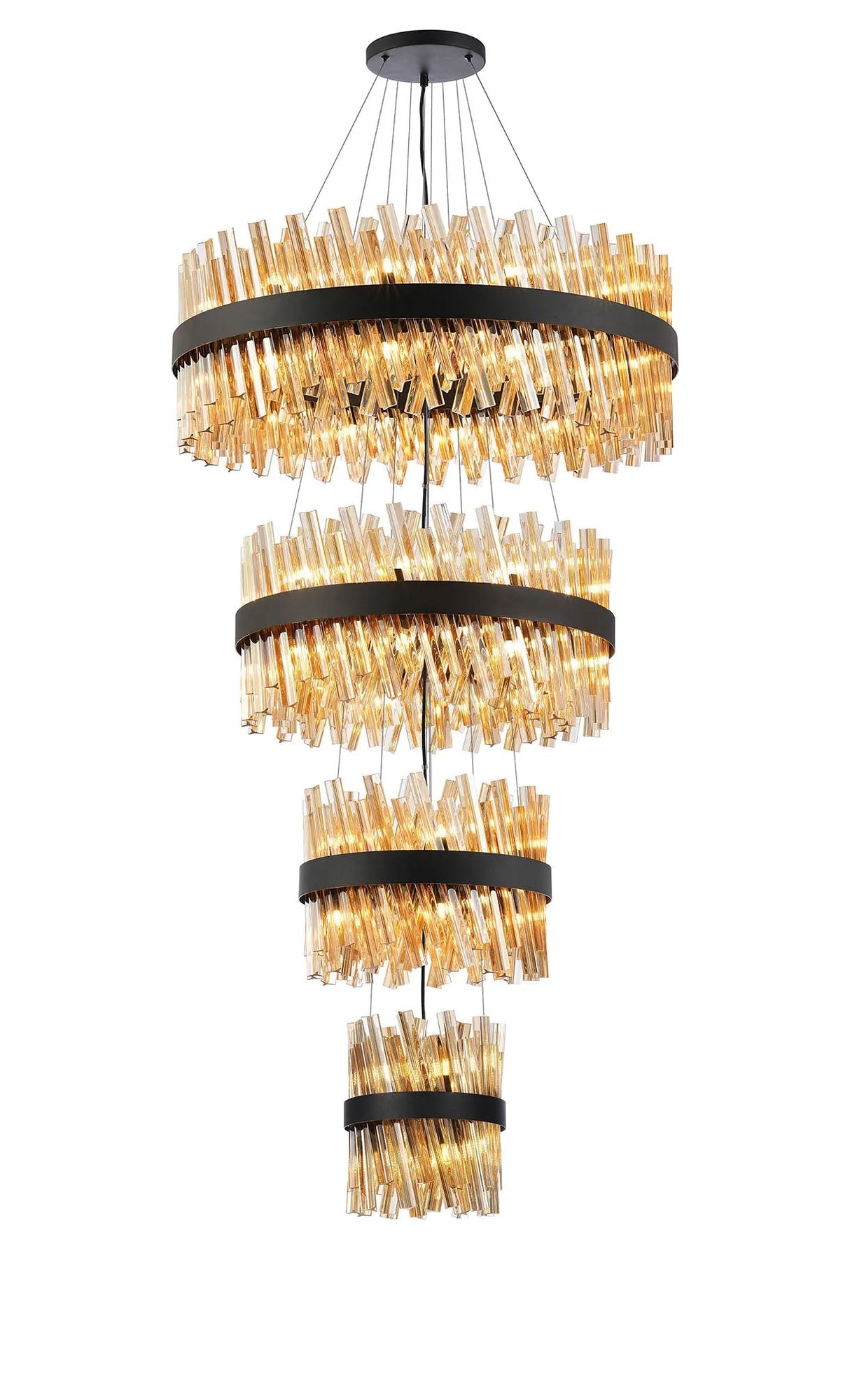 Melville 4 Tier 25cm + 40cm + 60cm + 80cm Pendant, 6 + 10 + 18 + 24 Light G9, Black/Amber