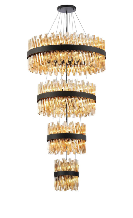 Melville 4 Tier 25cm + 40cm + 60cm + 80cm Pendant, 6 + 10 + 18 + 24 Light G9, Black/Amber