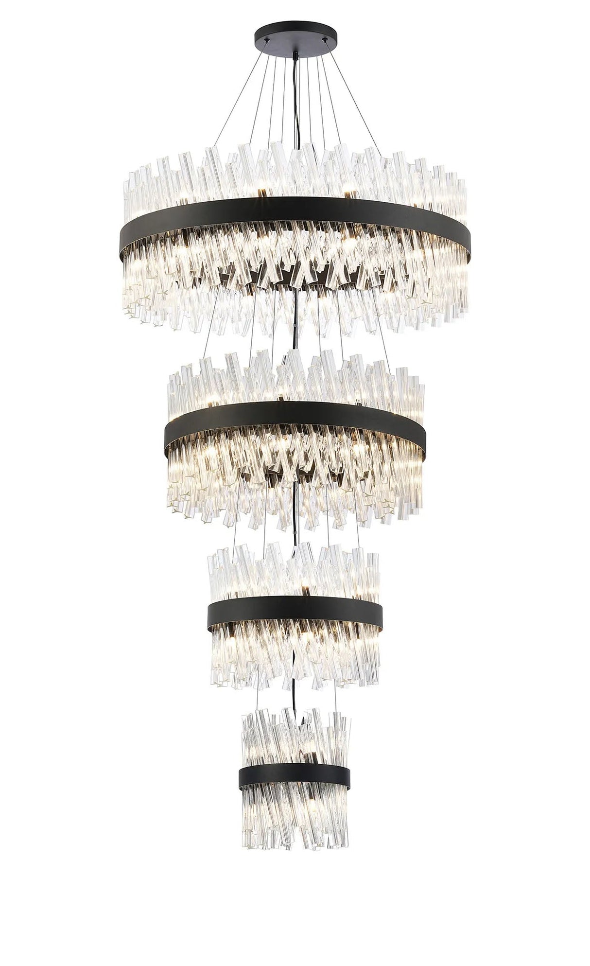 Melville 4 Tier 25cm + 40cm + 60cm + 80cm Pendant, 6 + 10 + 18 + 24 Light G9, Black/Clear
