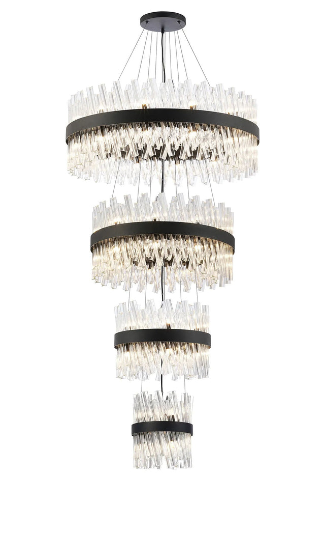Melville 4 Tier 25cm + 40cm + 60cm + 80cm Pendant, 6 + 10 + 18 + 24 Light G9, Black/Clear
