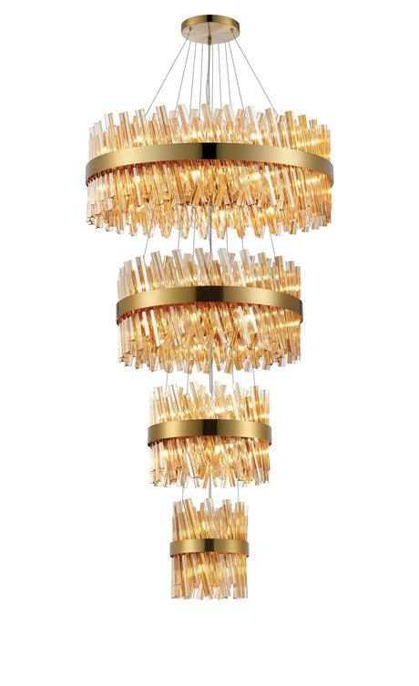 Melville 4 Tier 25cm + 40cm + 60cm + 80cm Pendant, 6 + 10 + 18 + 24 Light G9, Brass/Amber