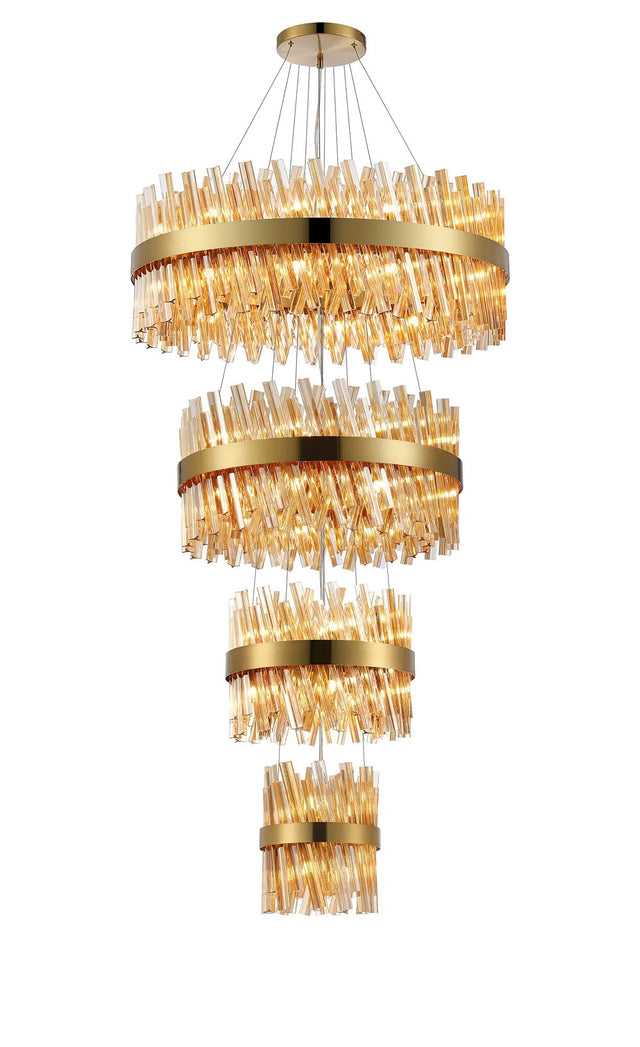 Melville 4 Tier 25cm + 40cm + 60cm + 80cm Pendant, 6 + 10 + 18 + 24 Light G9, Brass/Amber