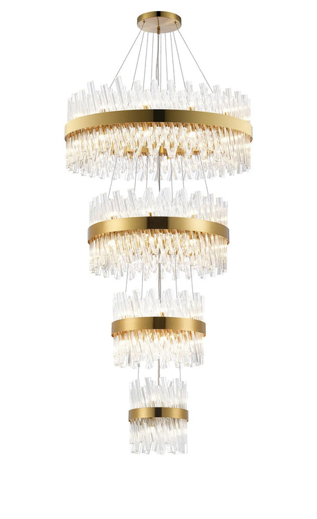 Melville 4 Tier 25cm + 40cm + 60cm + 80cm Pendant, 6 + 10 + 18 + 24 Light G9, Brass/Clear