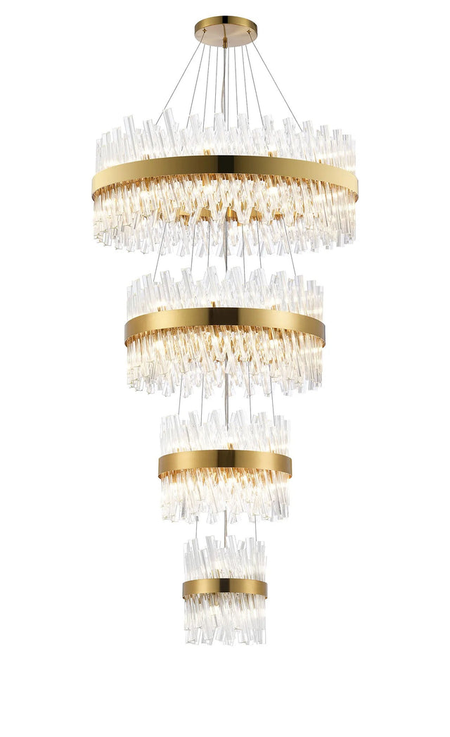 Melville 4 Tier 25cm + 40cm + 60cm + 80cm Pendant, 6 + 10 + 18 + 24 Light G9, Brass/Clear