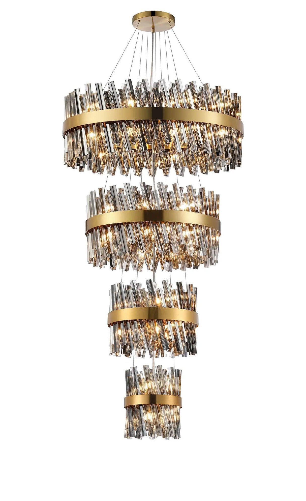 Melville 4 Tier 25cm + 40cm + 60cm + 80cm Pendant, 6 + 10 + 18 + 24 Light G9, Brass/Smoke