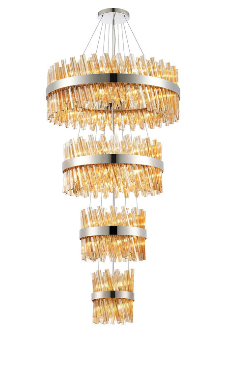 Melville 4 Tier 25cm + 40cm + 60cm + 80cm Pendant, 6 + 10 + 18 + 24 Light G9, Polished Nickel/Amber