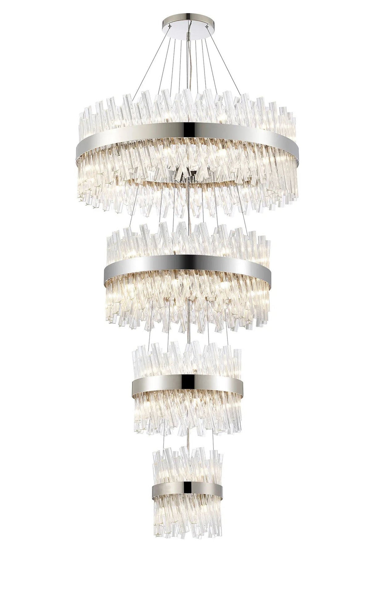 Melville 4 Tier 25cm + 40cm + 60cm + 80cm Pendant, 6 + 10 + 18 + 24 Light G9, Polished Nickel/Clear