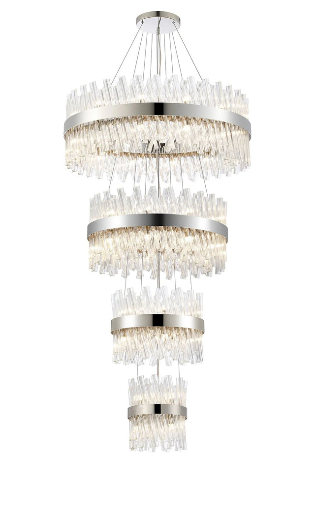 Melville 4 Tier 25cm + 40cm + 60cm + 80cm Pendant, 6 + 10 + 18 + 24 Light G9, Polished Nickel/Clear
