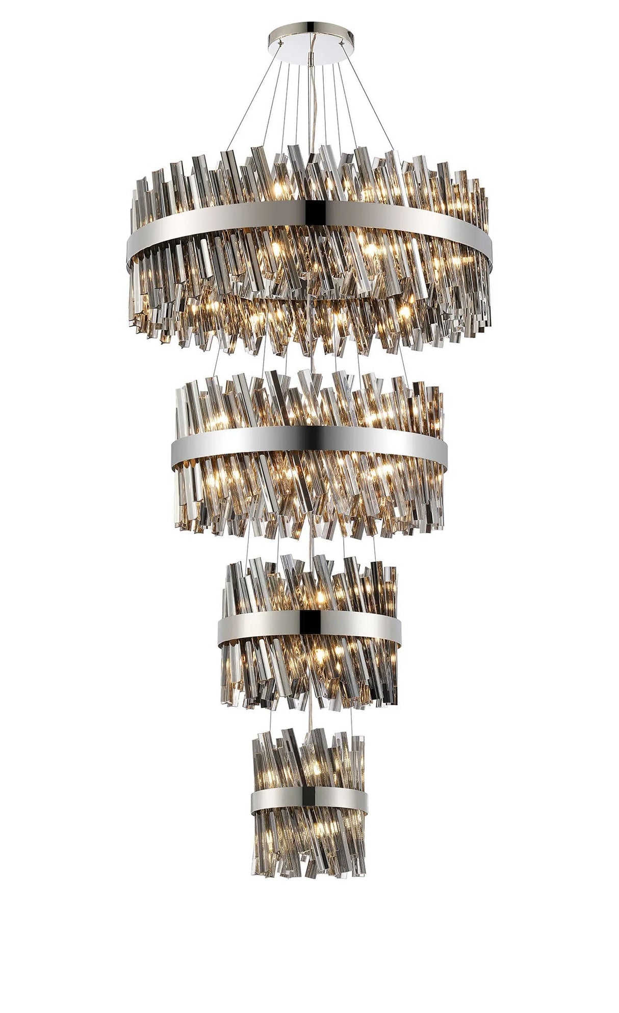 Melville 4 Tier 25cm + 40cm + 60cm + 80cm Pendant, 6 + 10 + 18 + 24 Light G9, Polished Nickel/Smoke