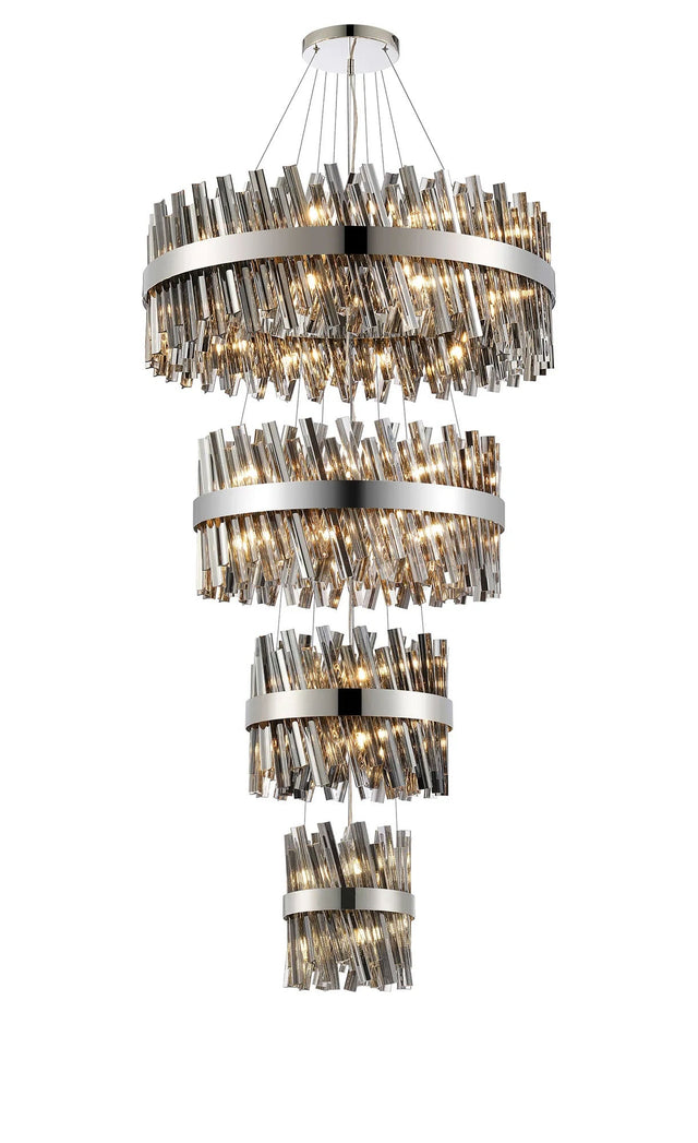 Melville 4 Tier 25cm + 40cm + 60cm + 80cm Pendant, 6 + 10 + 18 + 24 Light G9, Polished Nickel/Smoke