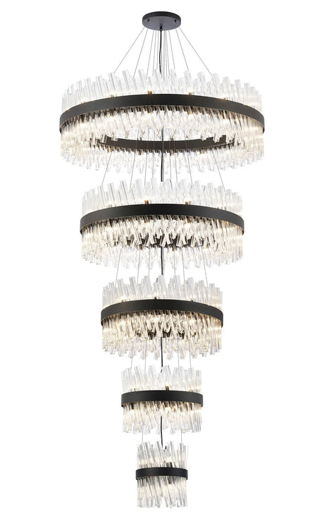 Melville 5 Tier 25cm + 40cm + 60cm + 80cm + 1m Pendant, 6 + 10 + 18 + 24 + 32 Light G9, Black/Clear