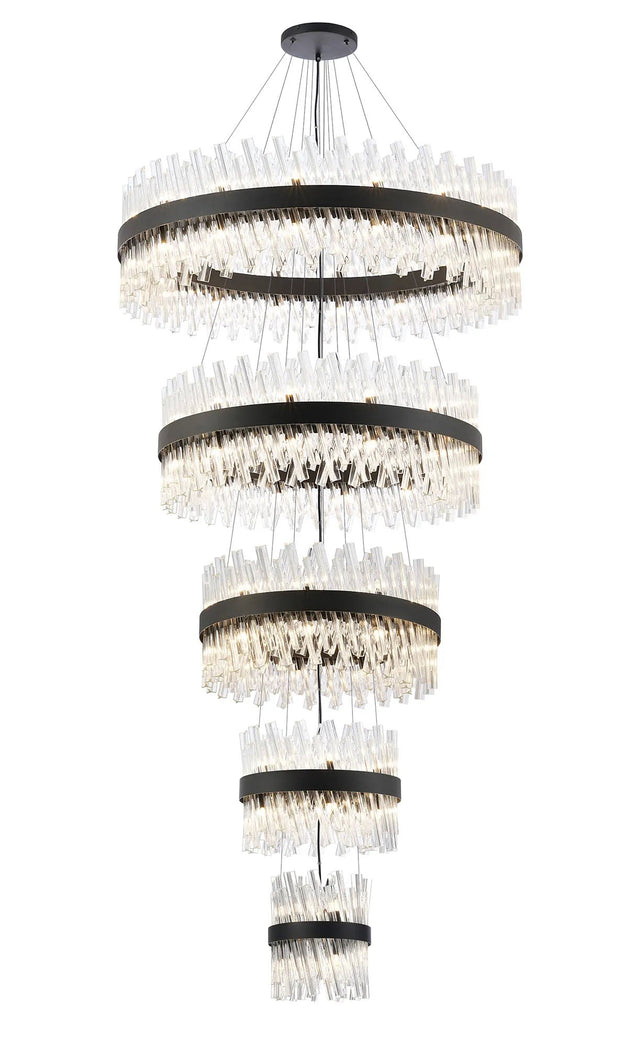 Melville 5 Tier 25cm + 40cm + 60cm + 80cm + 1m Pendant, 6 + 10 + 18 + 24 + 32 Light G9, Black/Clear