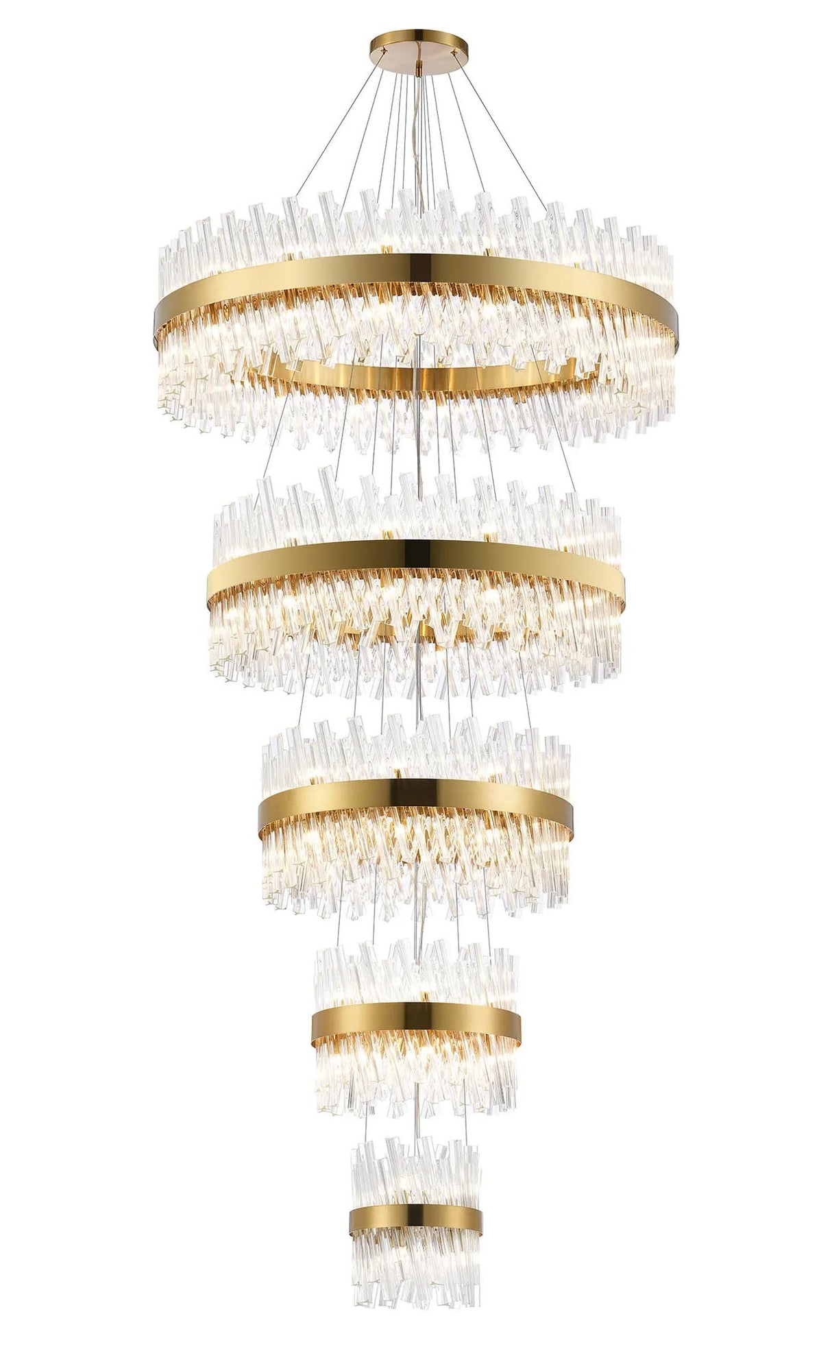Melville 5 Tier 25cm + 40cm + 60cm + 80cm + 1m Pendant, 6 + 10 + 18 + 24 + 32 Light G9, Brass/Clear