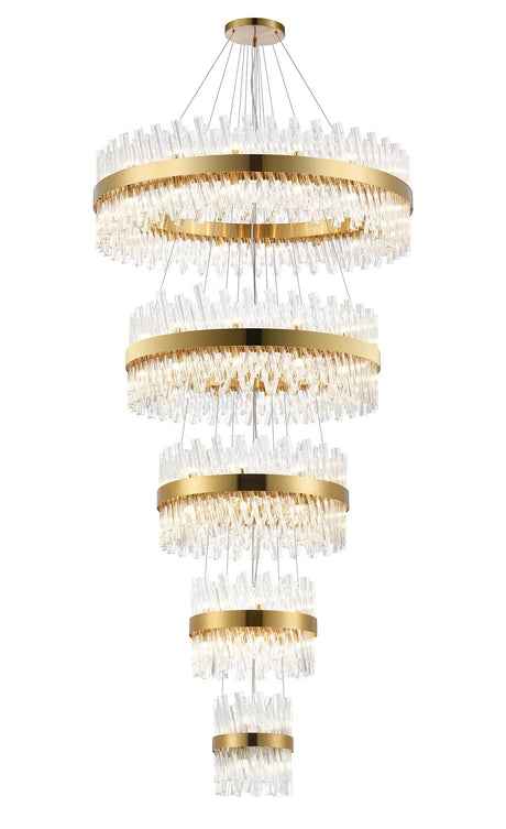 Melville 5 Tier 25cm + 40cm + 60cm + 80cm + 1m Pendant, 6 + 10 + 18 + 24 + 32 Light G9, Brass/Clear