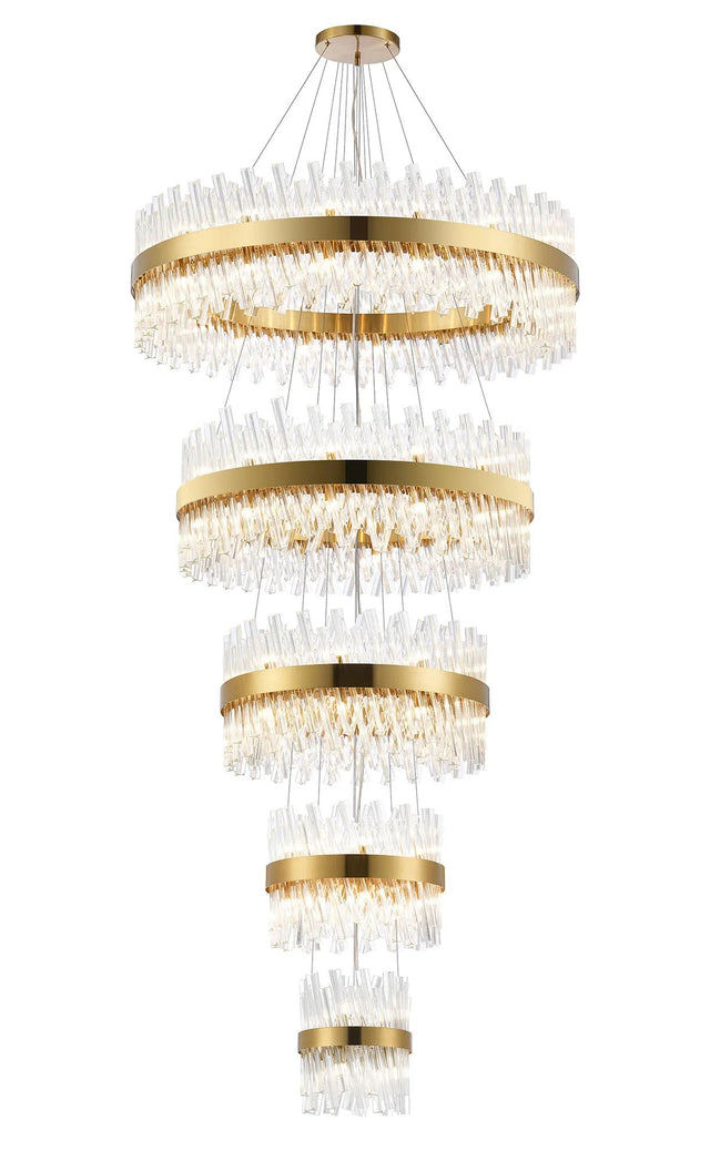 Melville 5 Tier 25cm + 40cm + 60cm + 80cm + 1m Pendant, 6 + 10 + 18 + 24 + 32 Light G9, Brass/Clear