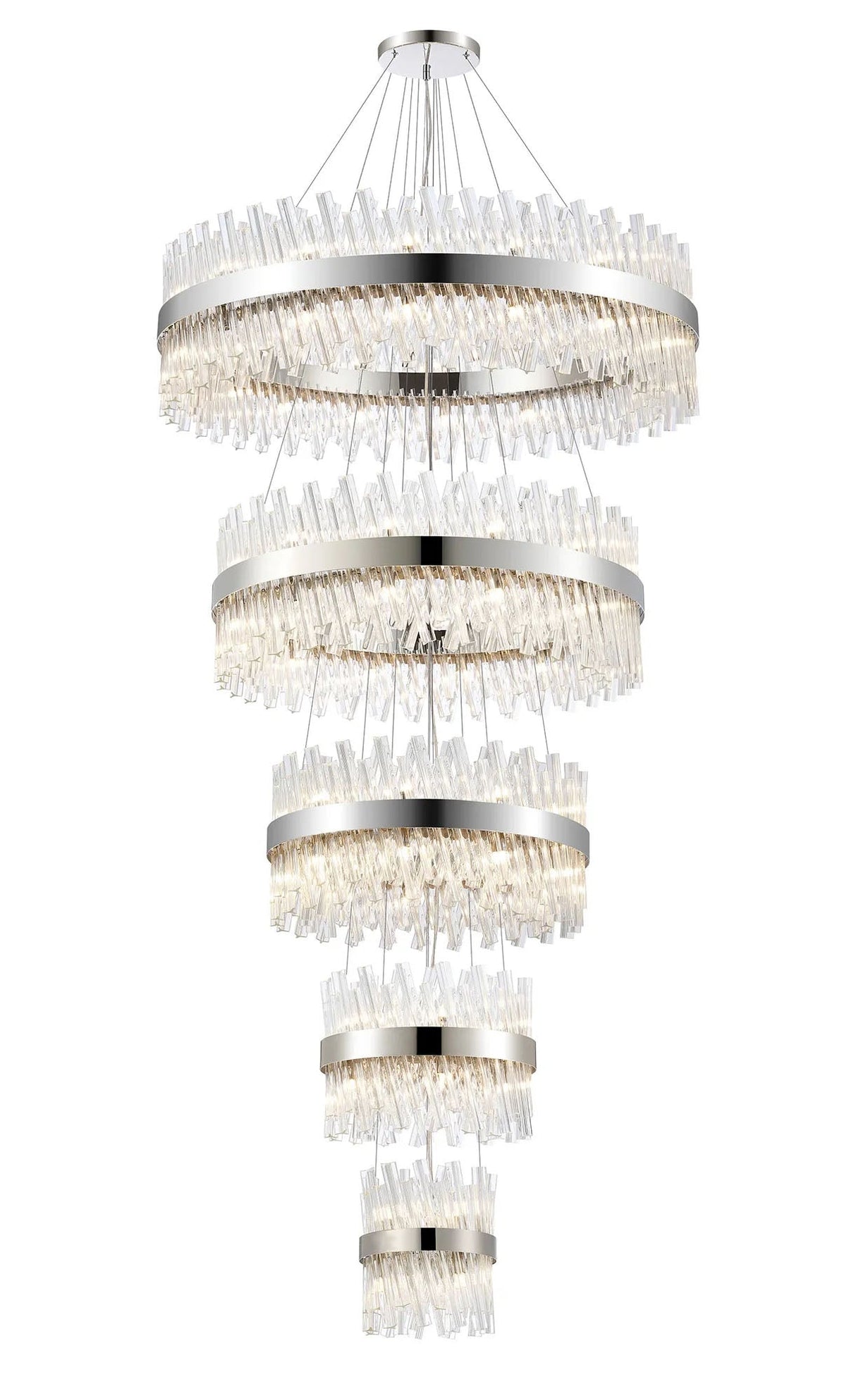 Melville 5 Tier 25cm + 40cm + 60cm + 80cm + 1m Pendant, 6 + 10 + 18 + 24 + 32 Light G9, Polished Nickel/Clear