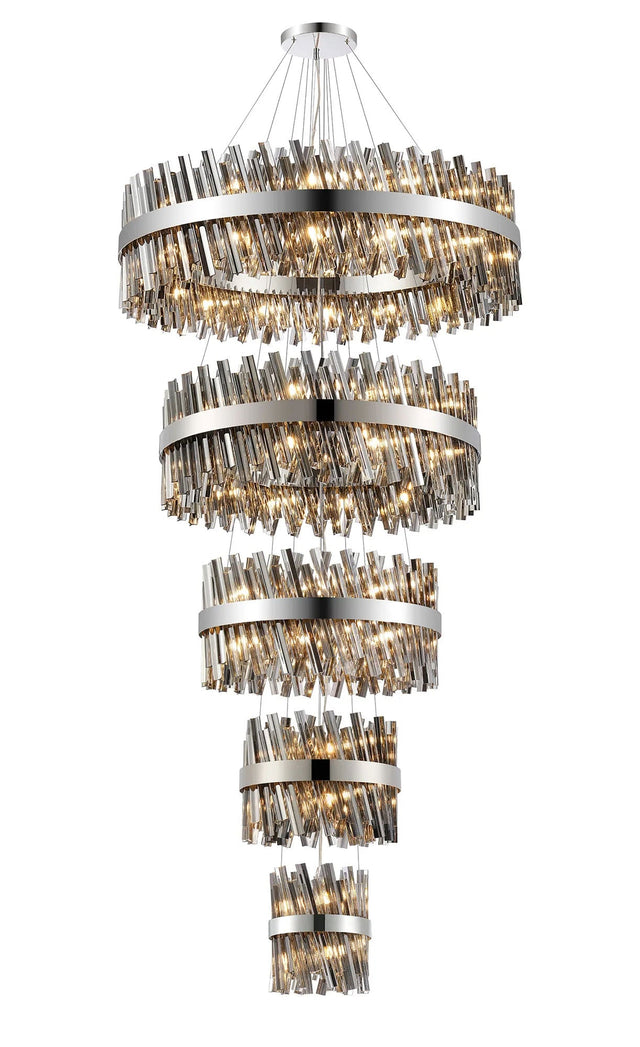 Melville 5 Tier 25cm + 40cm + 60cm + 80cm + 1m Pendant, 6 + 10 + 18 + 24 + 32 Light G9, Polished Nickel/Smoke
