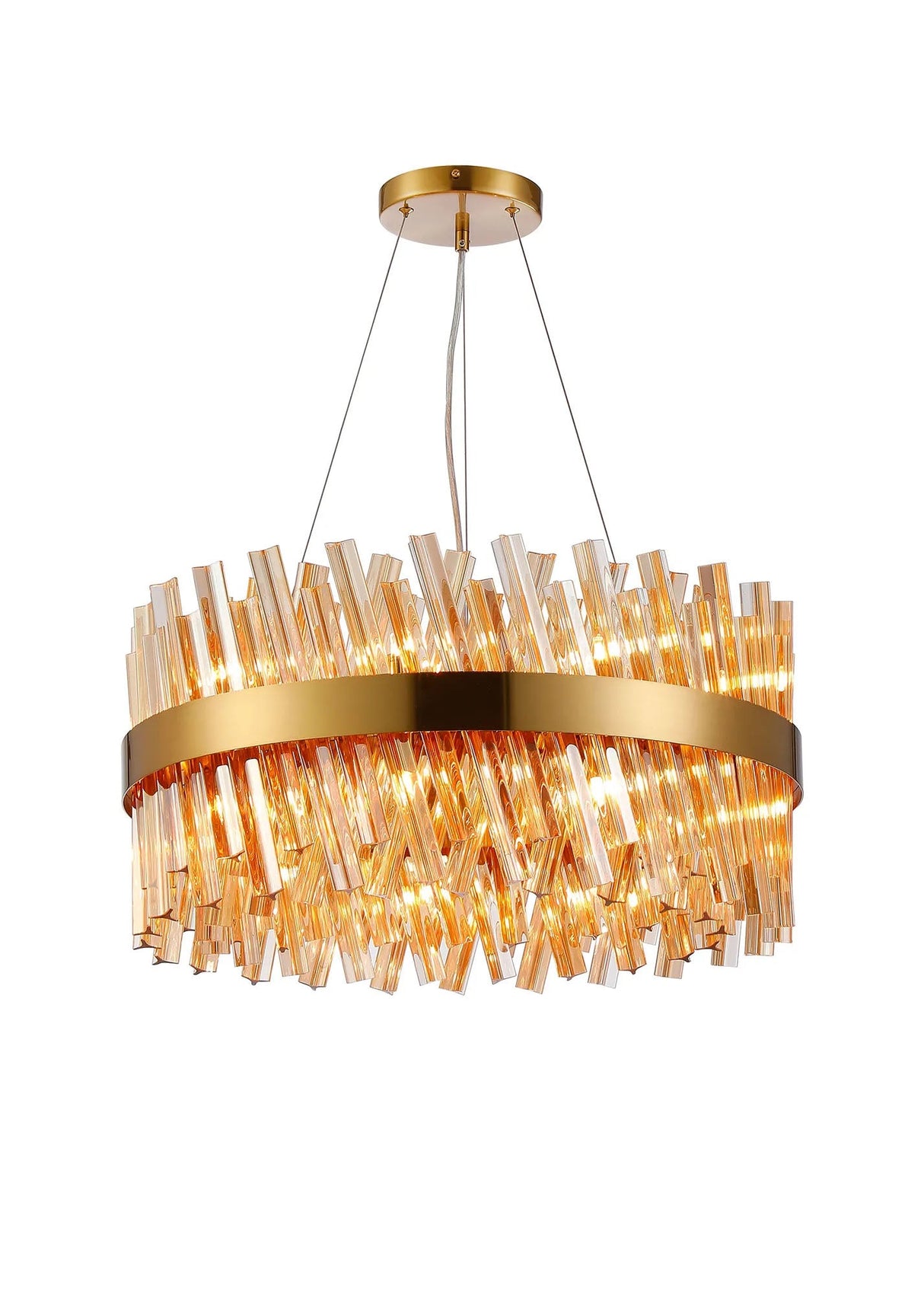 Melville 18 x G9, Pendant Round, Brass/Amber (16.81kg)