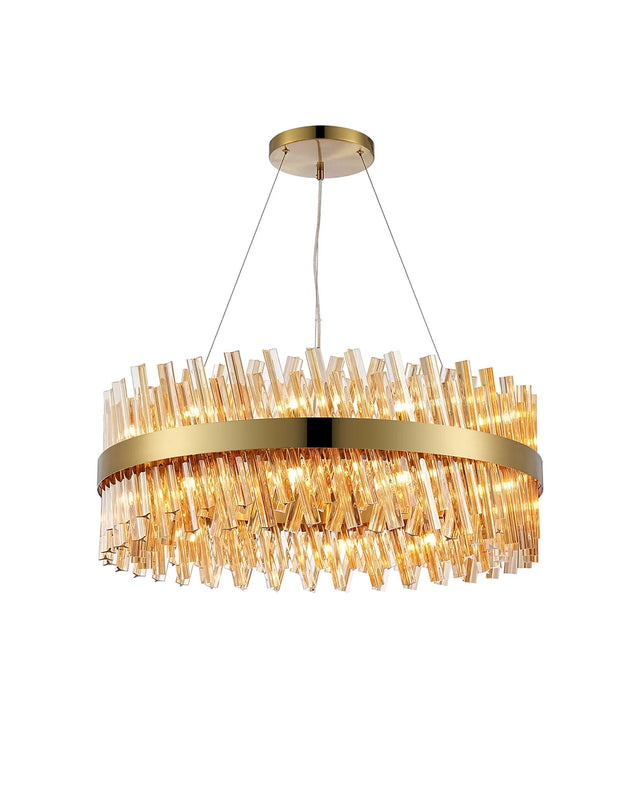 Melville 24 x G9, Pendant Round, Brass/Amber (23.13kg)