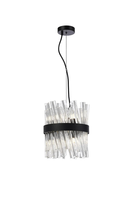 Melville Pendant Round 6 x G9, Satin Black/Clear Sculpted Glass