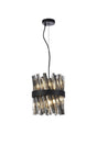 Melville Pendant Round 6 x G9, Satin Black/Smoke Sculpted Glass