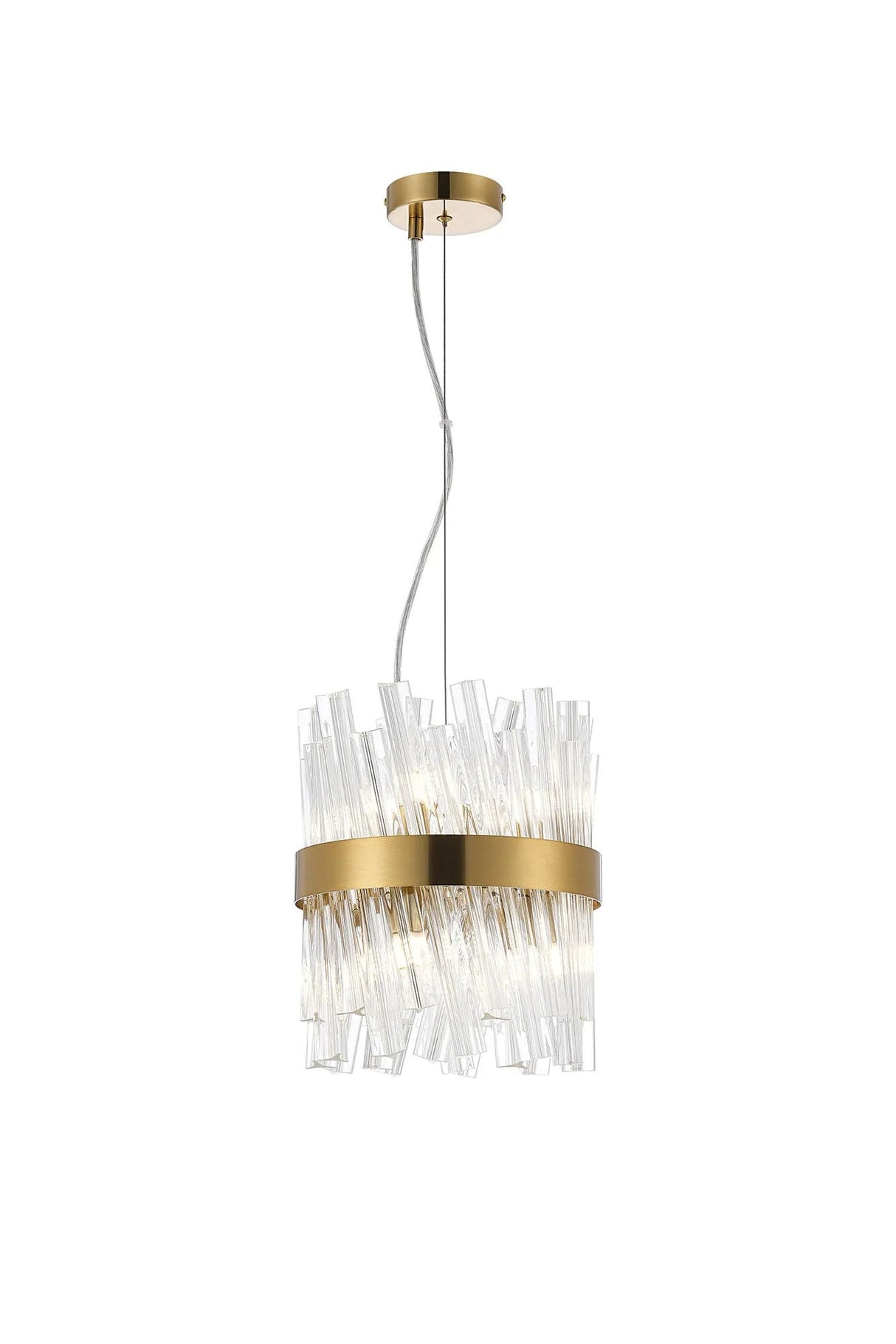 Melville Pendant Round 6 x G9, Brass/Clear Sculpted Glass
