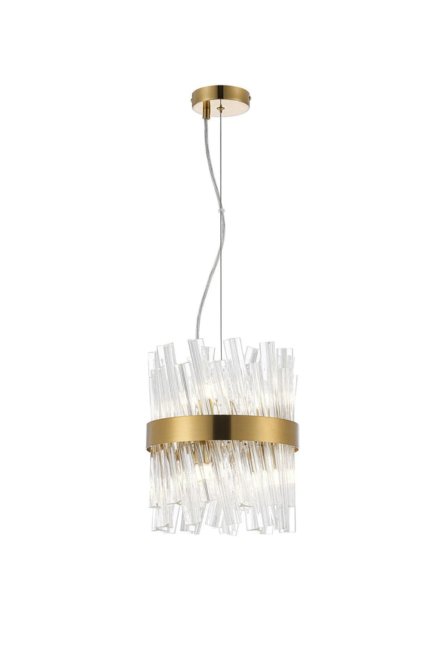 Melville Pendant Round 6 x G9, Brass/Clear Sculpted Glass