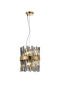 Melville Pendant Round 6 x G9, Brass/Smoke Sculpted Glass
