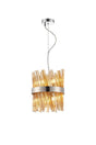 Melville Pendant Round 6 x G9, Polished Nickel/Amber Sculpted Glass