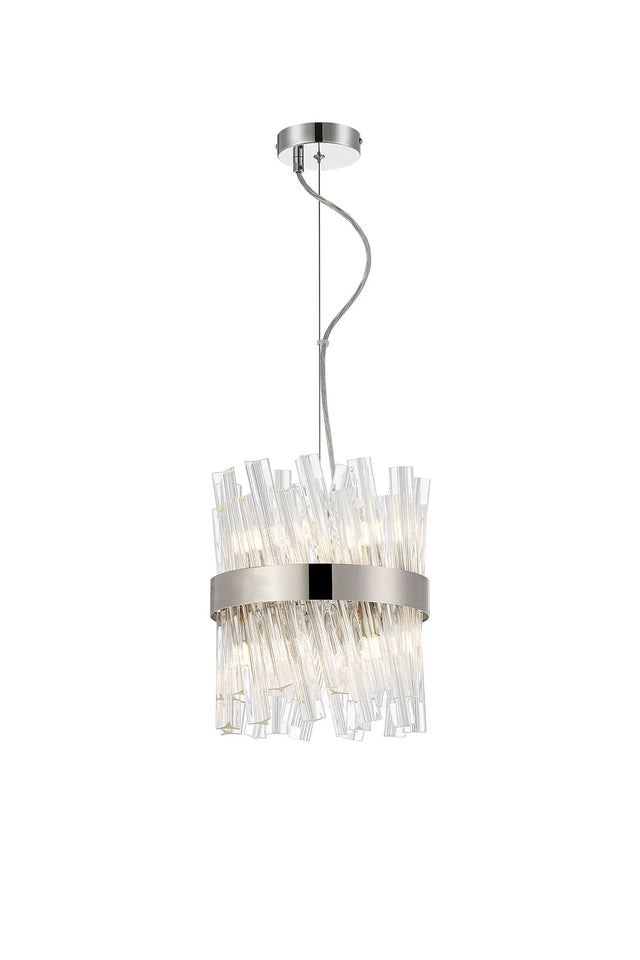 Melville Pendant Round 6 x G9, Polished Nickel/Clear Sculpted Glass