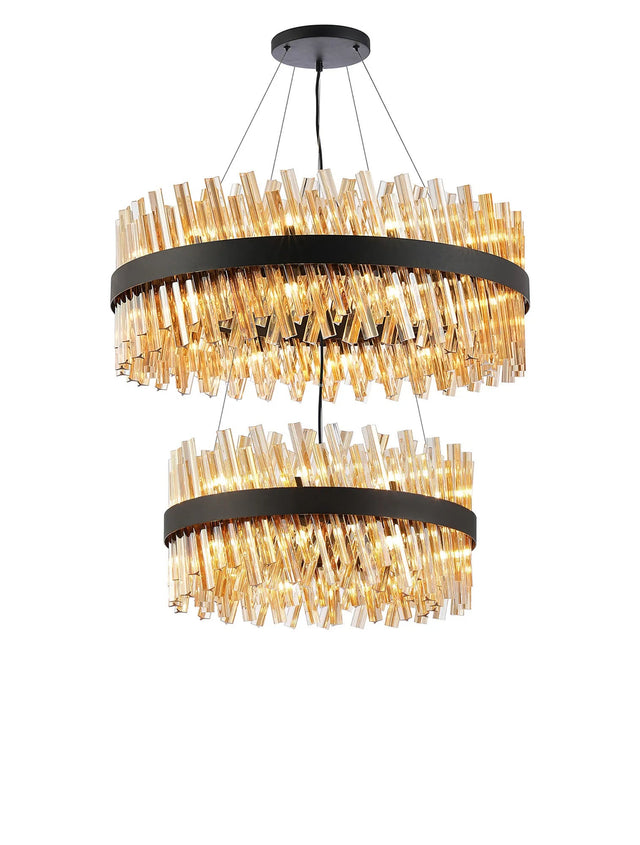 Melville 2 Tier 60cm + 80cm Pendant, 18 + 24 Light G9, Satin Black/Amber