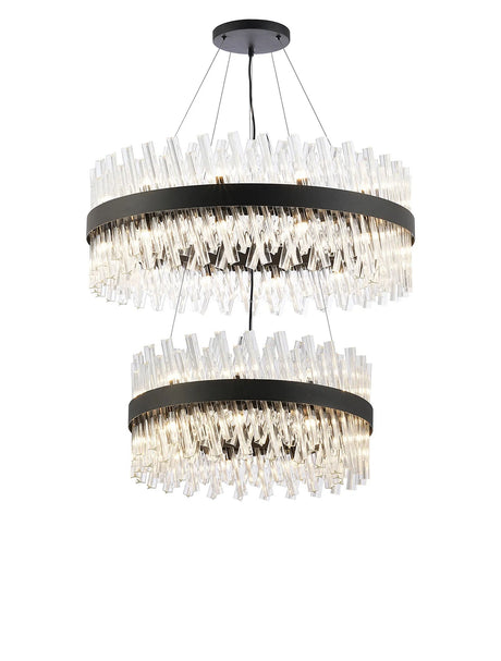 Melville 2 Tier 60cm + 80cm Pendant, 18 + 24 Light G9, Satin Black/Clear