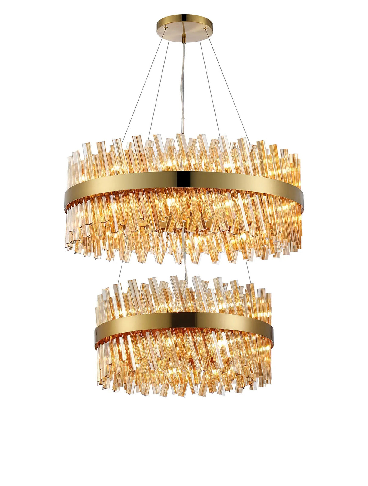 Melville 2 Tier 60cm + 80cm Pendant, 18 + 24 Light G9, Brass/Amber