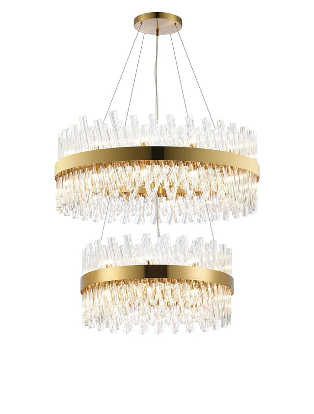 Melville 2 Tier 60cm + 80cm Pendant, 18 + 24 Light G9, Brass/Clear