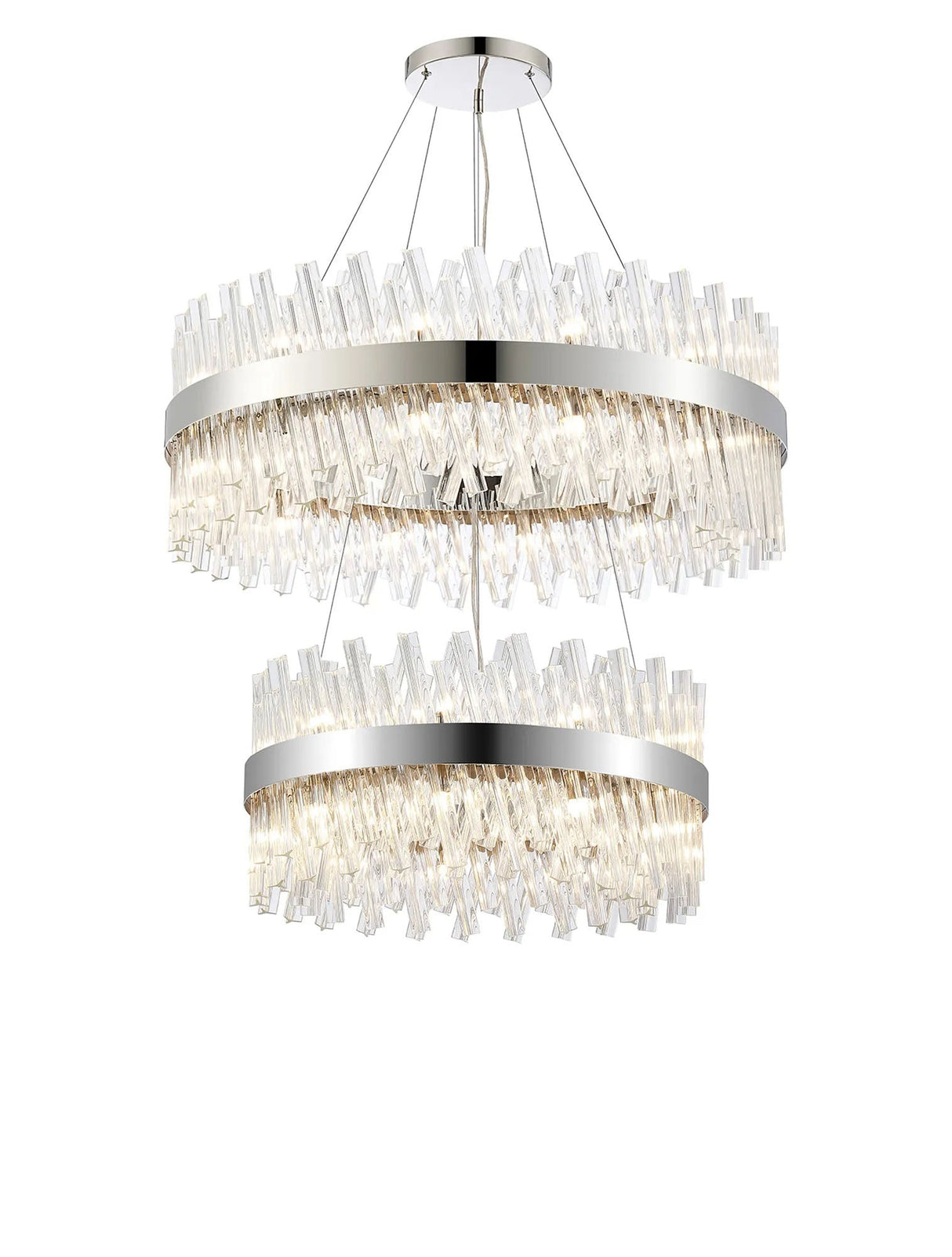Melville 2 Tier 60cm + 80cm Pendant, 18 + 24 Light G9, Polished Nickel/Clear