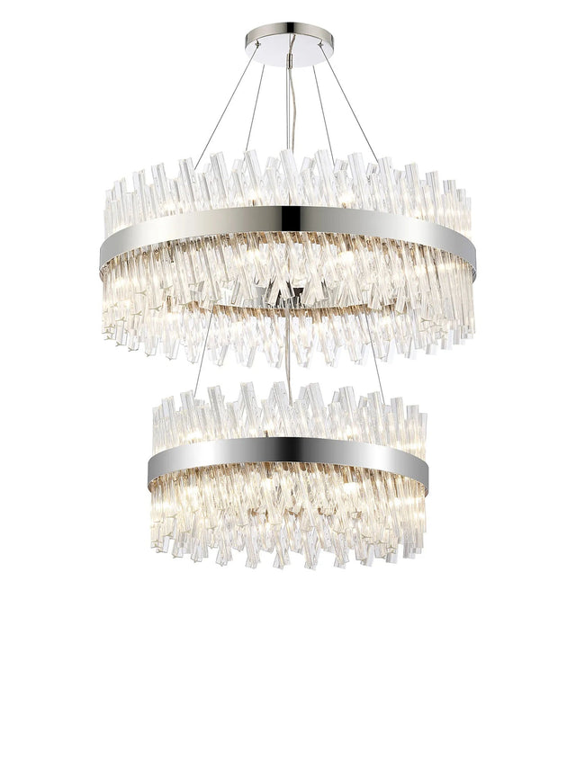 Melville 2 Tier 60cm + 80cm Pendant, 18 + 24 Light G9, Polished Nickel/Clear