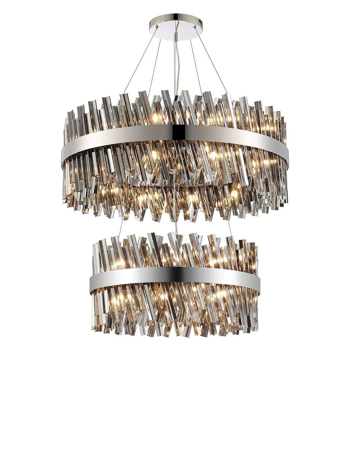 Melville 2 Tier 60cm + 80cm Pendant, 18 + 24 Light G9, Polished Nickel/Smoke
