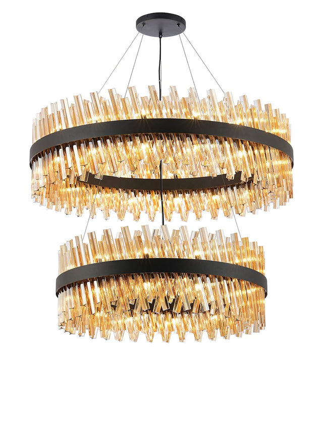 Melville 2 Tier 80cm + 1m Pendant, 24 + 32 Light G9, Satin Black/Amber