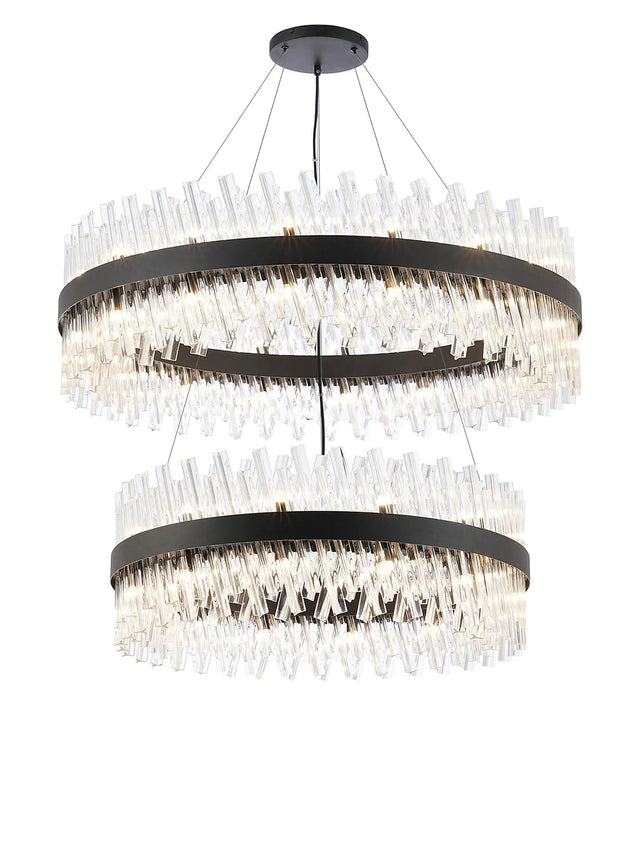 Melville 2 Tier 80cm + 1m Pendant, 24 + 32 Light G9, Satin Black/Clear
