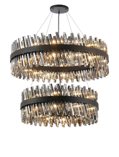 Melville 2 Tier 80cm + 1m Pendant, 24 + 32 Light G9, Satin Black/Smoke
