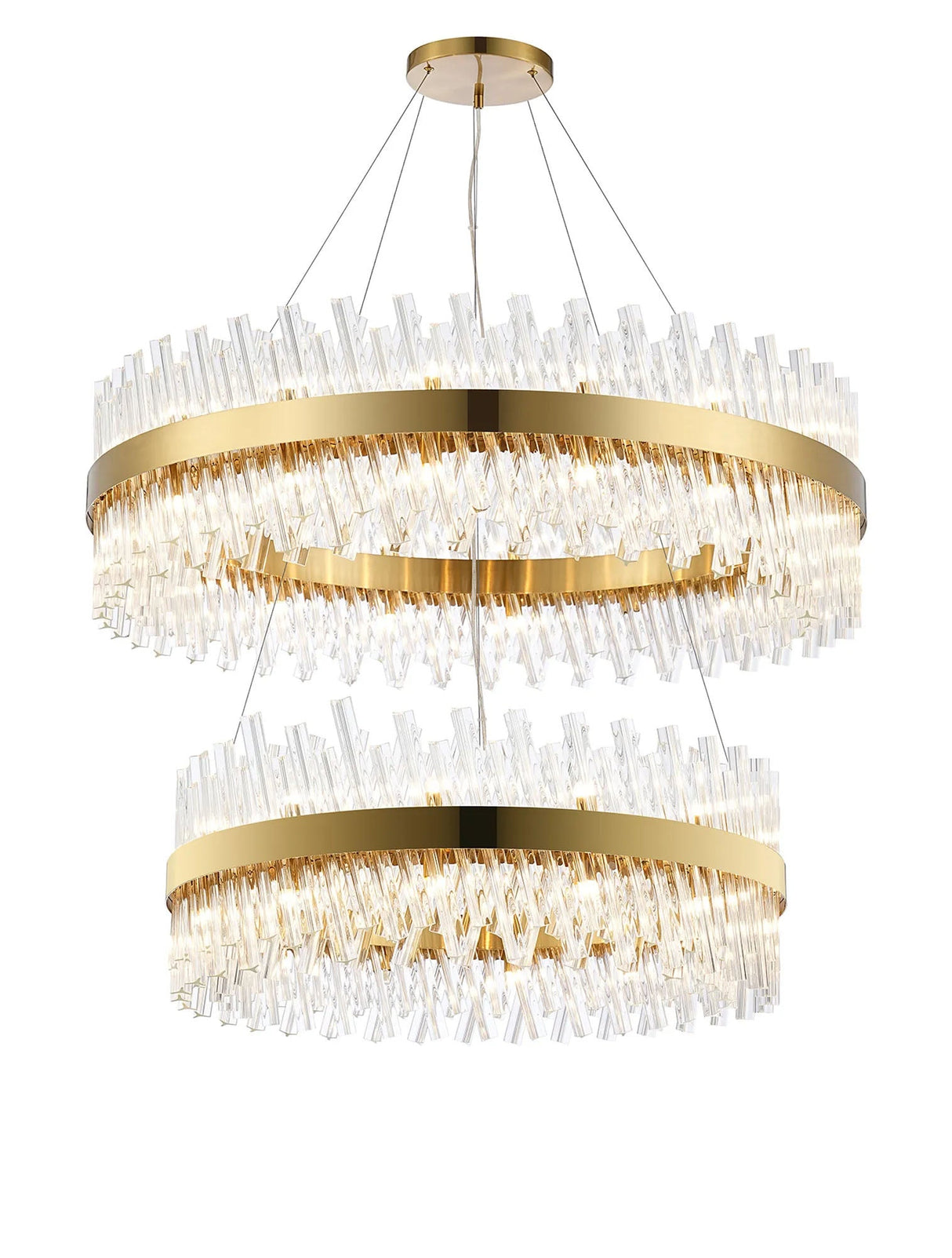 Melville 2 Tier 80cm + 1m Pendant, 24 + 32 Light G9, Brass/Clear