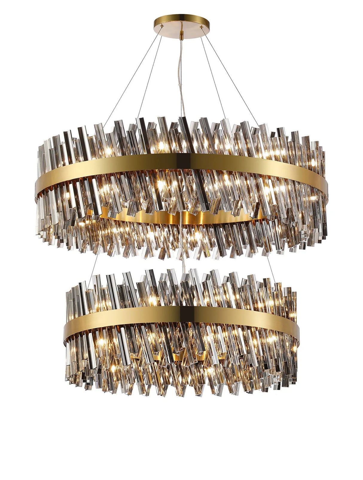 Melville 2 Tier 80cm + 1m Pendant, 24 + 32 Light G9, Brass/Smoke