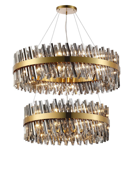 Melville 2 Tier 80cm + 1m Pendant, 24 + 32 Light G9, Brass/Smoke