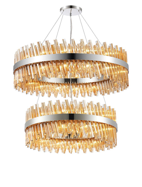 Melville 2 Tier 80cm + 1m Pendant, 24 + 32 Light G9, Polished Nickel/Amber